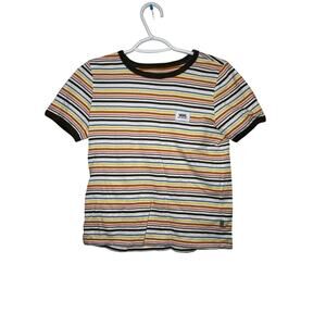 Vans Women's Striped Ringer Tee in Black, White, Yellow, Blue, Brown